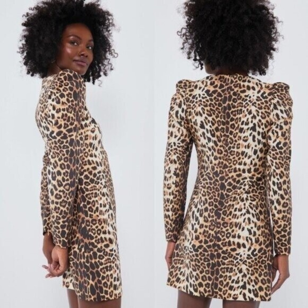Tuckernuck x India Hicks Leopard Domino Dress XL NWT Puff Shoulder Mini